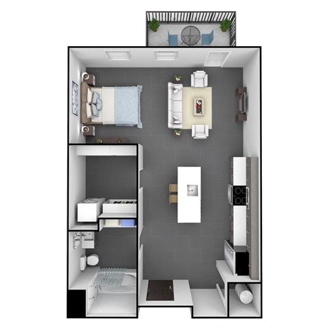 Floor plan for studio, 1 bath, 588 sqft